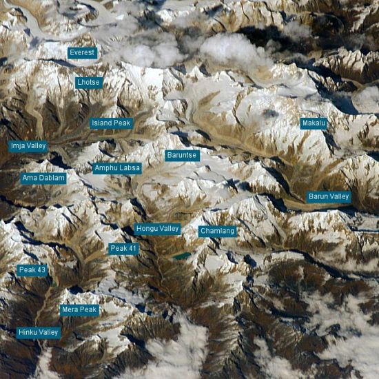 Satellite Map of the Hongu Valley - Makalu Region