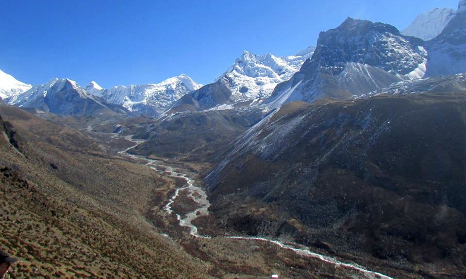 Chukung Valley and Island Peak from above Bibre