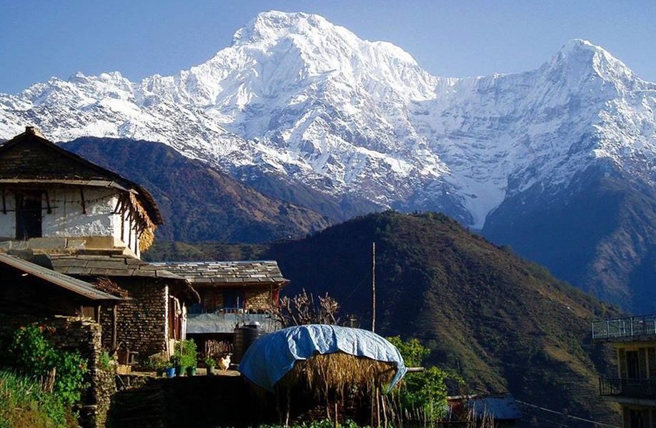 Annapurna South Peak and Mount Annapurna I on approach to the Sanctuary