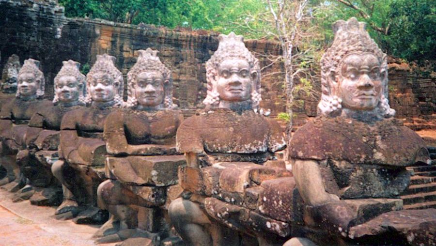 Statues on approach to Angkor Thom in northern Cambodia