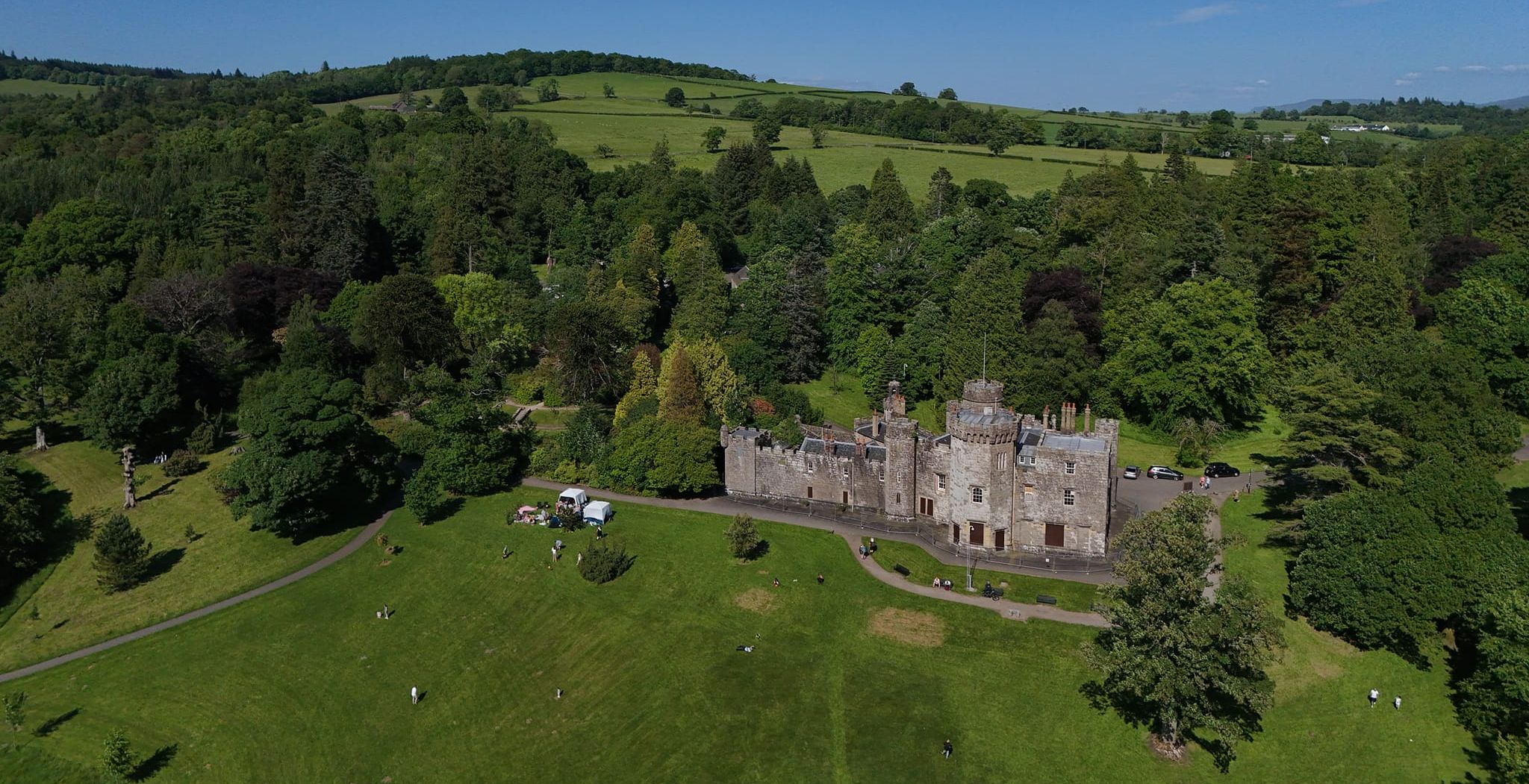 Aerial view of Balloch Castle in Balloch Country Park