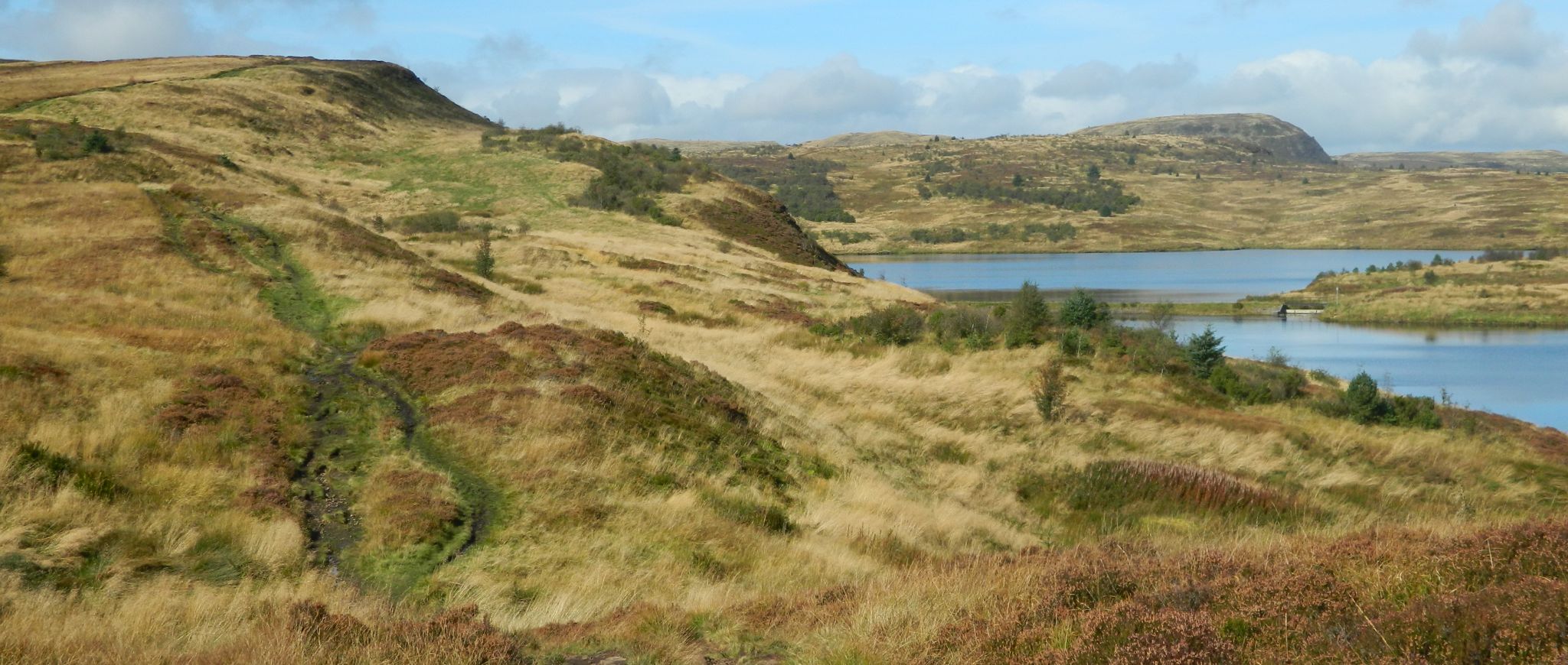 Cochno Hill and Duncolm above Cochno Loch and Jaw Reservoir in the Kilpatrick Hills