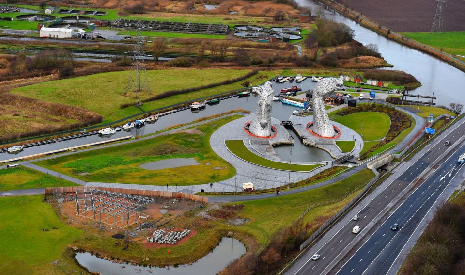 Aerial view of The Kelpies