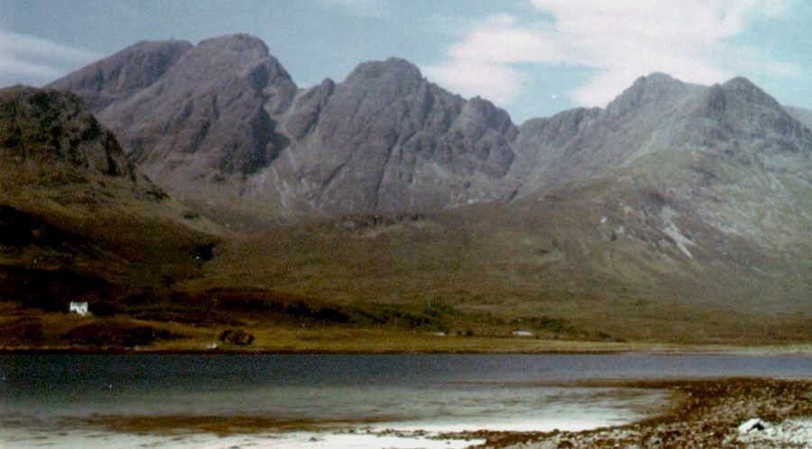 Blaven / Bl Bheinn ( " blue mountain " ) above Loch Slapin on Skye