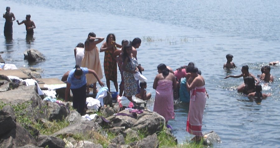 Bathers at Topa Wewa Lake in Polonnaruwa